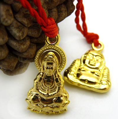 红绳转运情侣项链 观音金佛锁骨红绳项链	