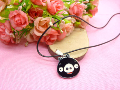 愤怒的小鸟皮绳项链坠子 学生礼物 -皮绳愤怒小鸟项链	