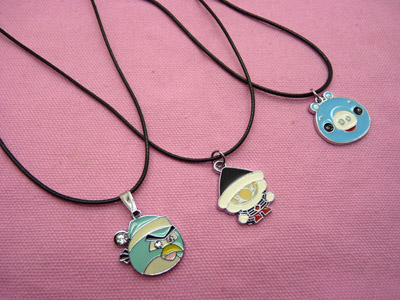 愤怒的小鸟皮绳项链坠子 学生礼物 -皮绳愤怒小鸟项链