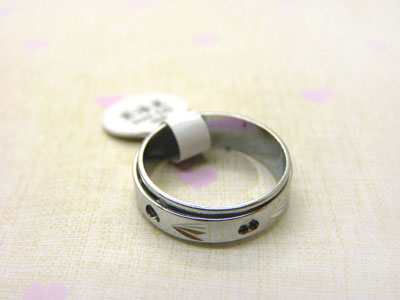 钛钢 腐蚀长城纹转动戒指 男士双层转戒 不锈钢戒指