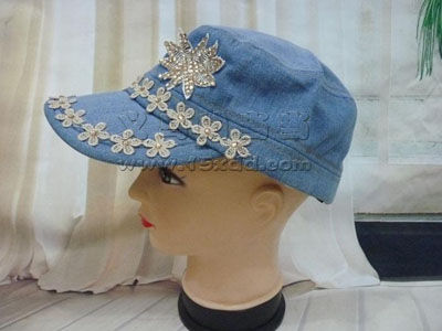 韩版牛仔镶钻珍珠帽 -秋冬时尚女鸭舌帽