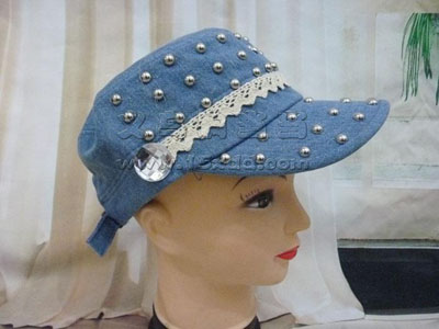 韩版牛仔镶钻珍珠帽 -秋冬时尚女鸭舌帽