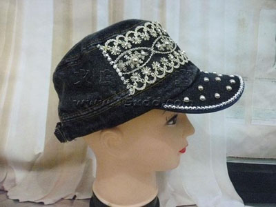 韩版牛仔镶钻珍珠帽 -秋冬时尚女鸭舌帽	
