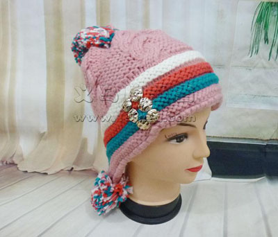 韩版可爱球球毛线帽子 个性帽子 -手工针织帽	