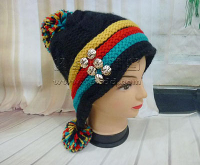 韩版可爱球球毛线帽时尚女士冬帽拼色个性帽子 -手工针织帽