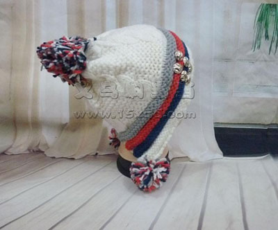 韩版可爱球球毛线帽时尚女士冬帽拼色个性帽子 -手工针织帽