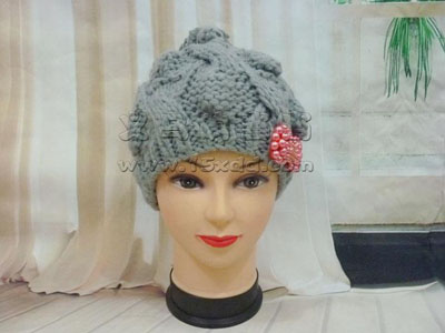 韩版冰岛毛线帽子麻花厚针织帽-手工针织套头护耳帽	