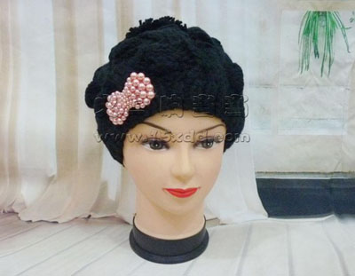 韩版冰岛毛线帽子秋冬季麻花厚针织 -手工针织套头护耳帽	