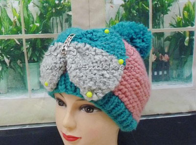 韩国秋冬季新款可爱蝴蝶结毛线帽子 手工编织毛线帽女 