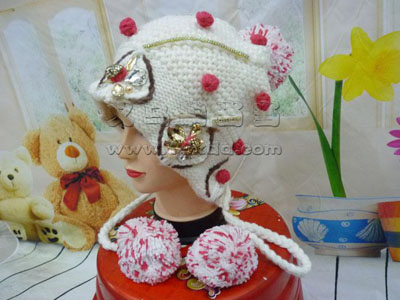 冬季帽子韩版潮可爱毛线帽-镶钻高档手工针织