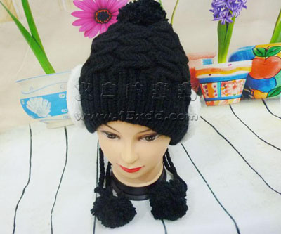 冬季新款毛毛护耳保暖挂绳帽 -韩版加厚毛线帽女