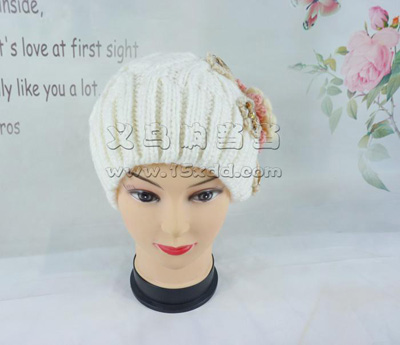 新款帽子女冬季 潮针织花水钻帽子 -手工毛线帽子	