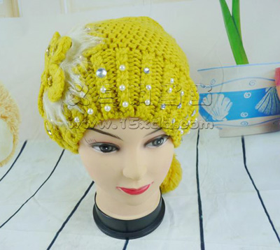 女士毛线帽秋冬帽子 针织帽时尚针织镶钻珍珠帽	