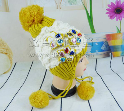 韩版针织毛线帽 时尚可爱秋冬帽 -女士珍珠镶钻帽	