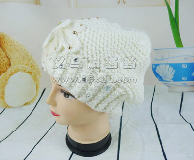 韩版针织毛线帽 时尚可爱秋冬帽 -女士珍珠镶钻帽	