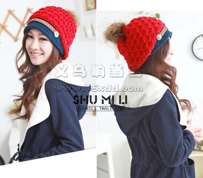 韩版针织毛线帽 秋冬天女士 -时尚女护耳帽子	