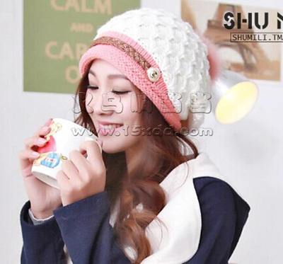  韩版针织毛线帽 秋冬天女士 -时尚女护耳帽子