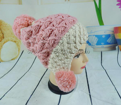 新款手工毛线帽子 -彩球帽菠萝秋冬帽子	