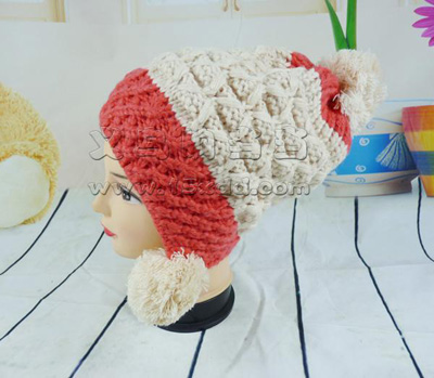 新款手工毛线帽子-彩球帽菠萝秋冬帽子