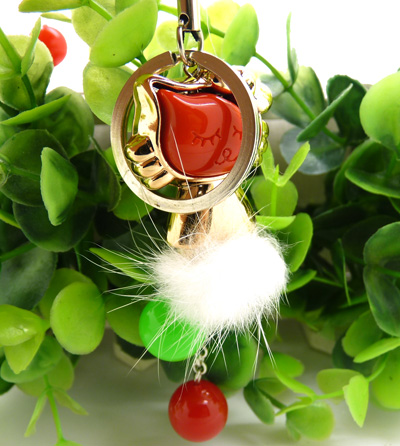 笑脸猫咪毛绒球喷漆橡皮珠荧光色 手机挂件 钥匙扣（5）