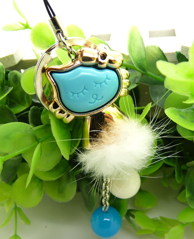 笑脸猫咪毛绒球喷漆橡皮珠荧光色 手机挂件 钥匙扣（5）