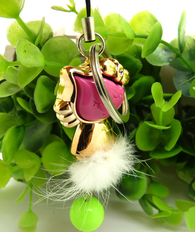 笑脸猫咪毛绒球喷漆橡皮珠荧光色 手机挂件 钥匙扣（5）	