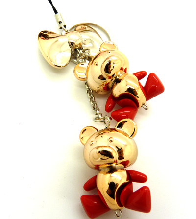 两只蝴蝶结小熊喷漆橡皮珠荧光色 手机挂件 钥匙扣（9）