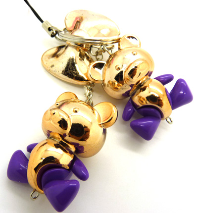 两只蝴蝶结小熊喷漆橡皮珠荧光色 手机挂件 钥匙扣（9）	