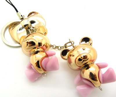 两只蝴蝶结小熊喷漆橡皮珠荧光色 手机挂件 钥匙扣（9）