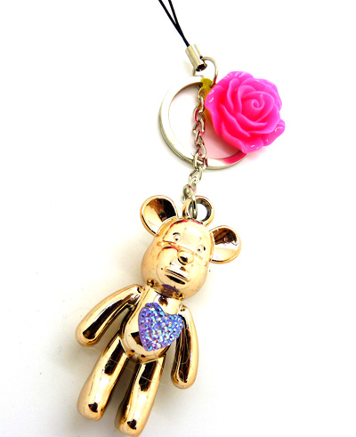 玫瑰爱心小熊喷漆橡皮珠荧光色 手机挂件 钥匙扣（8）