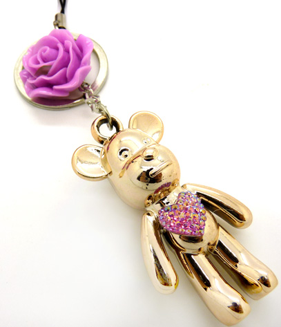 玫瑰爱心小熊喷漆橡皮珠荧光色 手机挂件 钥匙扣（8）	