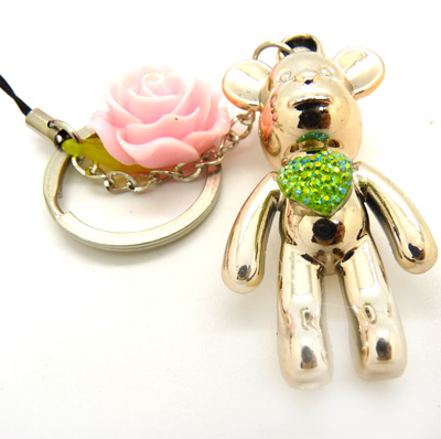 玫瑰爱心小熊喷漆橡皮珠荧光色 手机挂件 钥匙扣（8）