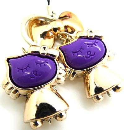 两只蝴蝶结笑脸猫喷漆橡皮珠荧光色 手机挂件 钥匙扣（9）