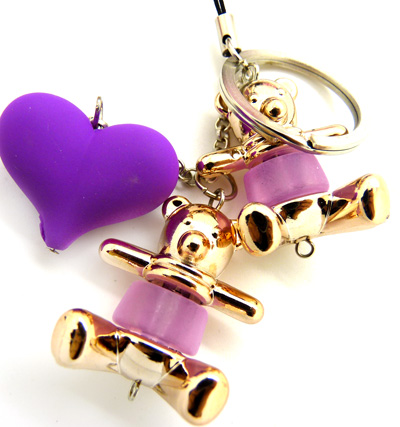 两只爱心考拉熊喷漆橡皮珠荧光色 手机挂件 钥匙扣（10）