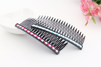韩国流行饰品插梳发插水钻铁质发梳彩色长短款发梳子发卡盘发饰品	
