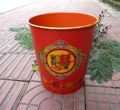 塑料卫生桶 喜庆纸篓收纳筒 -5023喜字垃圾桶	