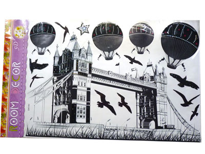 英国伦敦双子桥 简约黑色风景画 卧室客厅装饰三代墙贴纸	