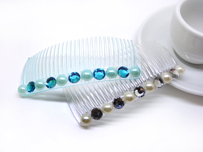 新款 进口镶水钻珍珠流行美发梳插梳刘海梳