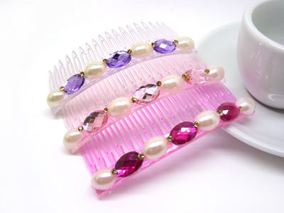 新款 进口镶水钻珍珠流行美发梳插梳刘海梳