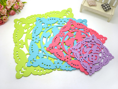 新款 时尚糖果色创意镂空蕾丝花朵防滑杯垫碗垫 餐垫 MSD-1077