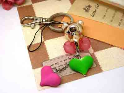 正品 韩版亚克力两只爱心 熊喷漆橡皮珠  钥匙扣