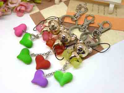 正品 韩版亚克力两只爱心 熊喷漆橡皮珠  钥匙扣