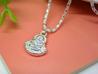 正品 银笑佛吊坠纯银饰品女童项链锁骨链女式 银佛