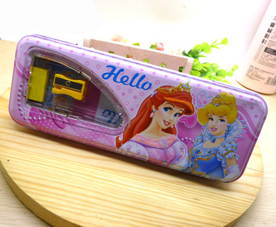 卡通双层铁皮铅笔盒套装（铅笔 橡皮 卷笔刀）557