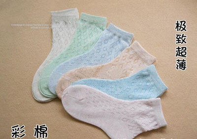 夏季超薄棉袜 彩棉大网格短袜透气性超好盒装袜