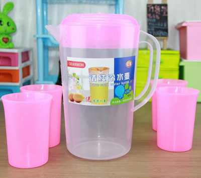 槊料凉水壶 果汁壶 组合壶1壶4杯 厂家直批(6309)