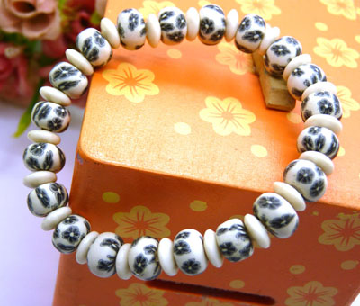 8mm时尚印花珠手链 软陶珠编织手链 手饰批发