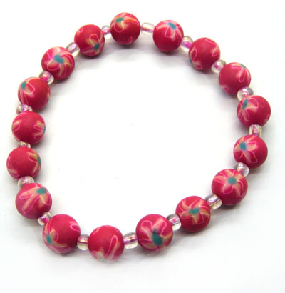 8mm彩色印花珠手链 软陶珠编织手链 手饰批发