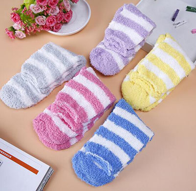 韩式精品长筒女袜  条纹珊瑚绒保暖袜