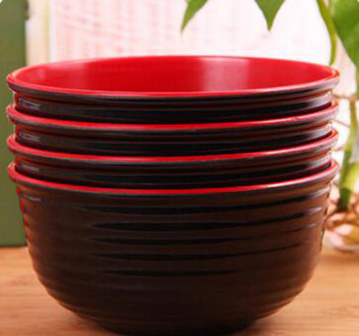 厂家直销0155双色碗仿瓷密胺美耐皿红黑汤面碗